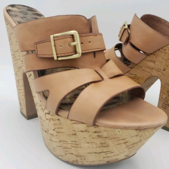 SOLD Sam Edelman CHASE Leather Cork Wedge Platform Sandals sz 10 - Picture 6 of 8